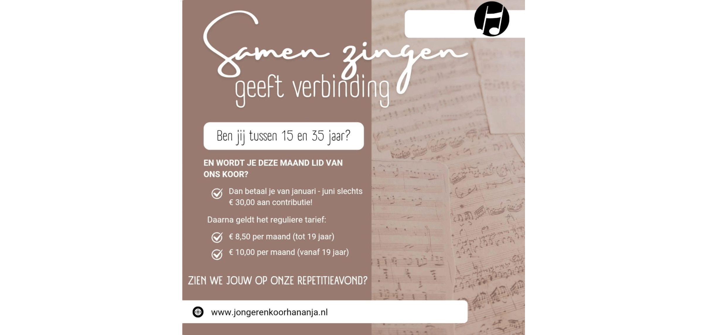 poster voor kortingsactie samen zingen geeft verbinding.